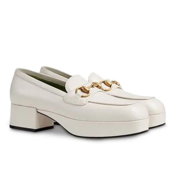 GUCCI Houdan Horsebit Leather Platform Loafers Chunky Retro Block Heel Size 35.5 - Picture 1 of 15
